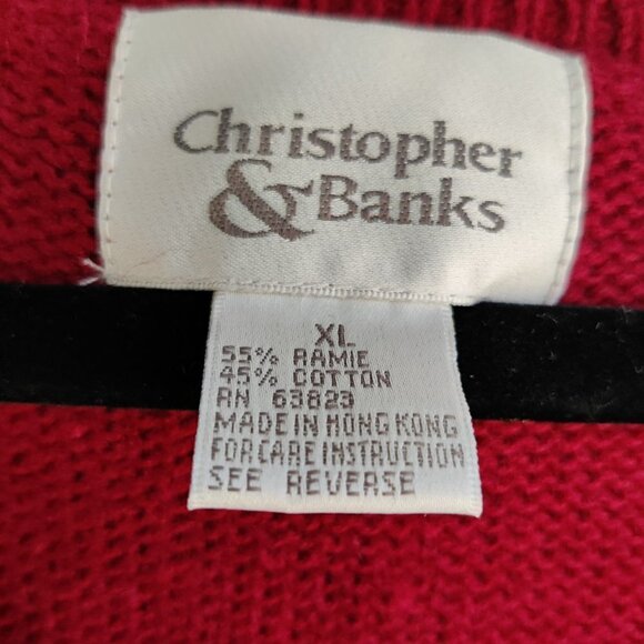 Vest, Red knit w/falling leaves and snow in blue embroidery. Christopher Banks - Picture 6 of 9